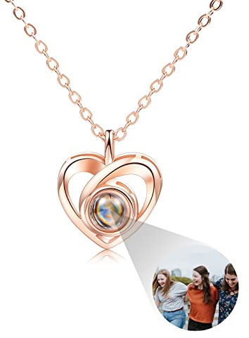 INBLUE Colgante con Imagen de Proyección Personalizada Collar de Plata de Ley 925 Colgante en Forma de Corazón de Cumpleaños Para Ella / Mujer / Novia / Joyería Para Mamá
