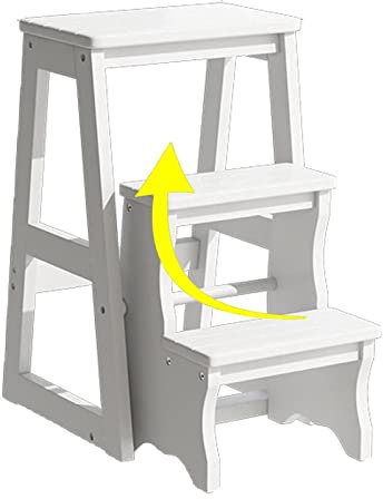 ZJYWMM Step Ladder, Folding Stepladder Wood 3 Step Stool, for Adults Kids Kitchen Wooden Ladders Small Foot Stools Ladder, Units 300 lb Capacity