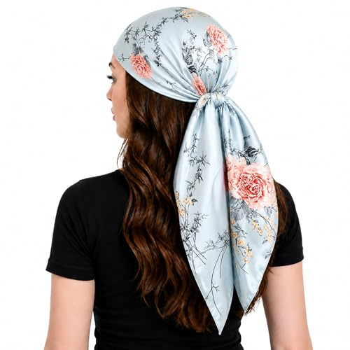 FAIRYGATE Damen Quadratischer Schal Satin Kopftuch Bandanas Haarschal Schal für Damen 90x90cm 76