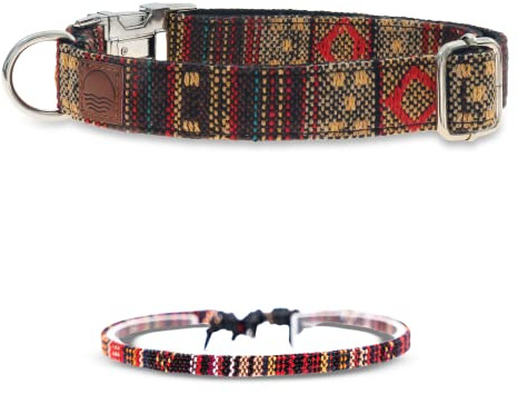 Made by Nami Boho Hundehalsband aus Nylon mit passendem Armband - Versch. Größen kleine & große Hunde - Verstellbar, Atmungsaktiv & Leicht - Premium Hundehalsbänder (XS (22-32 cm), Braun + Armband)