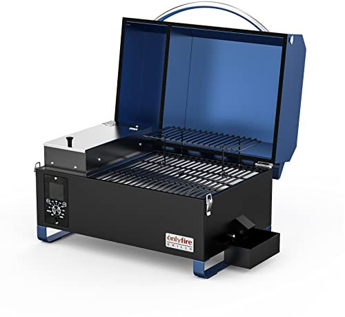 Onlyfire Pellet Smoker Grill, 8-in-1-Multifunktion Räucherofen, Pelletgrill inkl. Abdeckhaube, LED-Bildschirm, zum Grillen im Freie, Blau