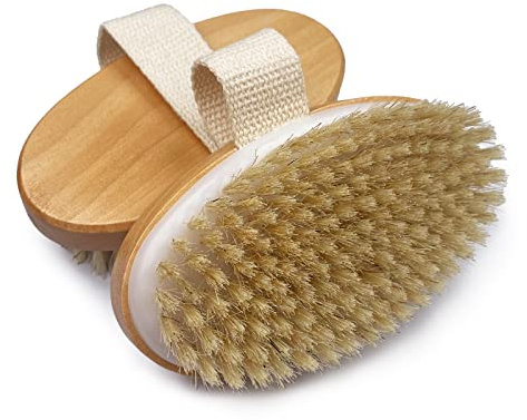 Firschoie 2 Stücke Trockenbürste Naturborsten, Hemu Körperbürste zum Entfernen abgestorbener Haut, Wird verwendet, um die Durchblutung zu verbessern, die Lymphfunktion gegen Cellulite zu regulieren