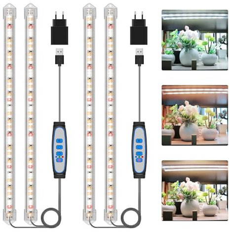 Kullsinss Grow Lights for Indoor Plants, 6000K/3000K/660nm Full Spectrum LED Plant Grow Light Strips with 10 Dimmable Levels, 3/9/12H Timer, Sunlike Grow Lamp for Hydroponics Succulent, 2 Pack