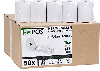HeiGroup - HeiPOS 50 Thermorollen mit SEPA/Lastschrift - Mandat - 80 mm x 80 m - 55 g/m² Papier