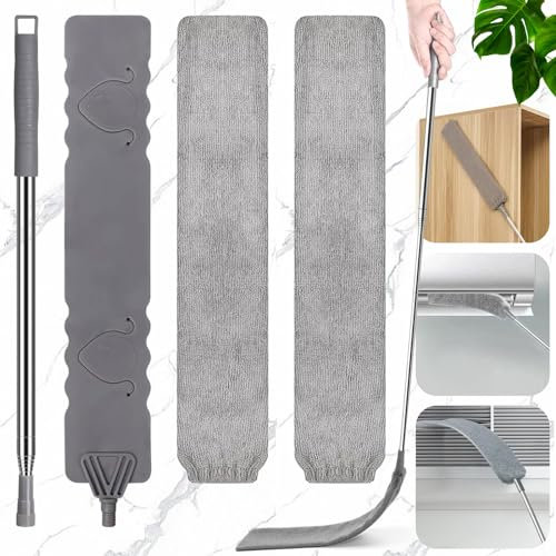 Liekadijiae 4 Piezas Cepillo Limpieza de Polvo, Plumero Flexible y Telescópico con Dos Cepillos de Microfibra Intercambiables, Plano y Lavable