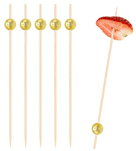 EXNIMA, 50, 100 y 300 Piezas Palillos de Cóctel, 12cm, Pinchos Decorativos Cócteles, Palillos para Fruta o Aperitivos, Ecológicos para Cocktail, Bambú, Fiestas, Canapés, Catering, Manualidades, Bola.