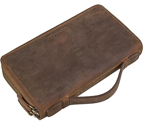 STILORD Sean Geldtasche Herren Leder mit Griff Große Geldbörse Männer Portemonnaie RFID Schutz Wallet Vintage Ledergeldbörse viele Fächer Handgelenktasche Echtleder Farbe:mittel - braun