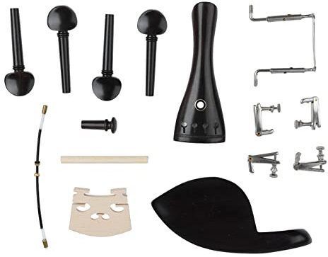 15-teiliges Violinzubehör-Set aus Ebenholzmaterial, Violingeigen-Zubehörsatz, Saitenhalter, Schwanzseil, Endknopf, Stimmwirbel, Feinstimmer, Kinnhalter, Steg, Violinersatzteile