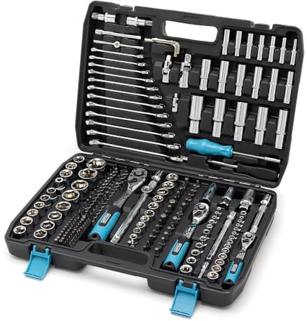 216 Stück Steckschlüssel Set, 1/4 Zoll 3/8 Zoll 1/2 Zoll Antrieb 72 Zähne Ratschenschlüssel mit Koffer DIY Werkzeuge Bits Set für Haus Garage Auto Werkstatt Groß Profi