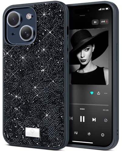 BEZ Handyhülle für iPhone 14 Hülle Glitzer, Sparkle Diamond Crystal Bling Hülle mit Bling & Co. Serie Kompatibel für iPhone 14, Jet Schwarz