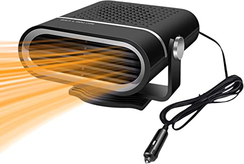 Skeadex Chauffage Voiture 12V/24V, Radiateur Soufflant Voiture Portable, 150W Chauffage de Voiture Allume Cigare, Dégivreurs Pare-Brise pour Camions, 2 en 1 pour Chauffage/Refroidissement (12V, Noir)
