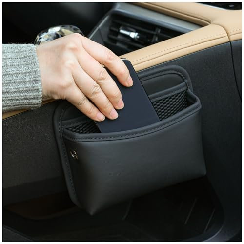 Qirc PU Leather Car Side Pocket Organizer, Universal Car Pocket Pouch Cell Phone Holder for Car, Car Seat Gap Filler Storage Accessories Organizer for Car Door, Console (Black)