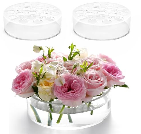 Große transparente Acryl-Blumenvasen mit 21 Löchern, 20,3 cm, rund, kurz, Mittelstück, Vase für Tischdekoration, Hochzeit, Geburtstag, Heimdekoration, Acrylvase mit Löchern, 2 Stück