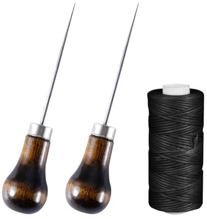 HDGSAFD 2 punteruoli con manici in legno, 1 rotolo di filo di riparazione per scarpe, calibro per cucire, acciaio per legno a forma di zucca, punta in pelle per lavori in pelle