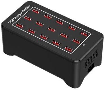 Junterone Adaptateur Secteur Universel avec Chargeur USB 15 Ports HUB 100W pour Station de Charge Murale et de Bureau pour Téléphone Portable - Prise EU
