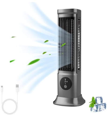Ventilatore a torre, silenzioso, ventilatore da tavolo con 3 livelli di velocità, ricaricabile USB, ventilatore a torre verticale/orizzontale, ventilatore da scrivania per camera da letto, ufficio