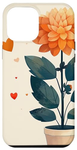 iPhone 14 Plus Dahlia Plant In Pot Cottagecore Hearts Graphic Case