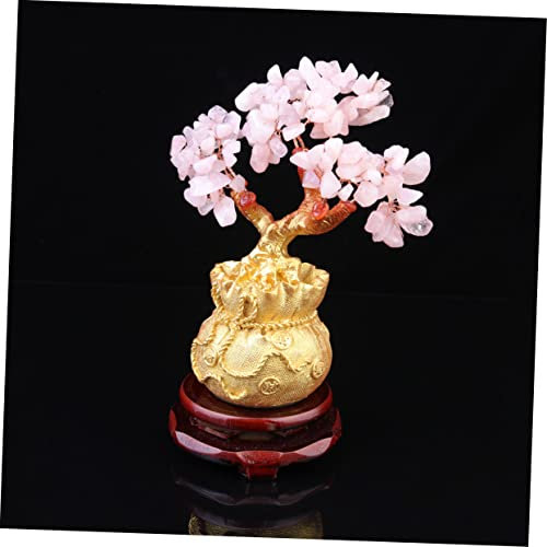 MUSISALY Kristall Geldbaum Deko Bonsai Stil Reichtum Glück Feng Shui Ornament Mit Basis s Pinker Kristall Kreative Tischdekoration Für Zuhause Büro Und Geschäfte