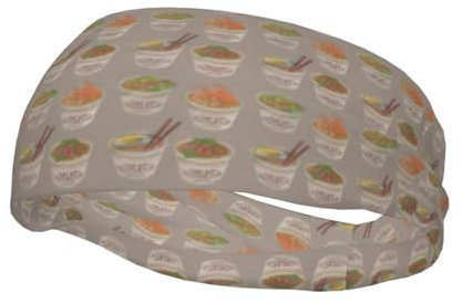 Diademas Deportivas, Huevera con Fideos Y Ramen Estampado Diadema Deportiva Ancha Bandas De Cabeza Absorber El Sudor Bandana Deportiva para Fitness Tenis Adulto