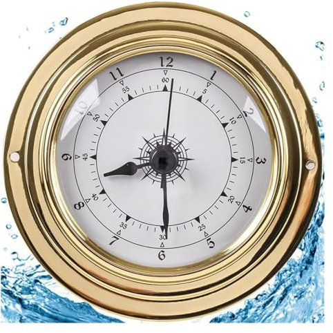 Analoge Wetterstation, Barometer, Uhr, Messinggehäuse 3,8 Zoll 98 mm Uhr Gezeitenuhr Wettervorhersage, keine Batterie erforderlich