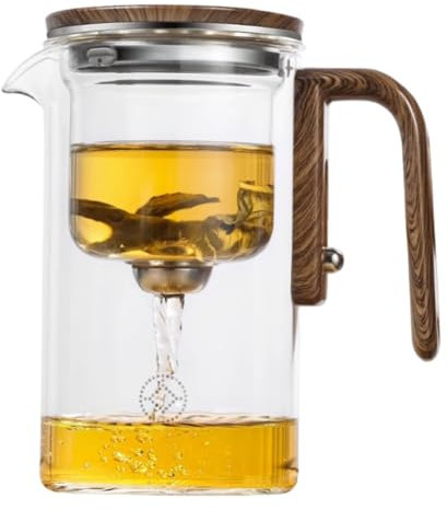 Water Separation Glass Teapot with Wooden Handle, Magical Teapot, Glass Teapot with Strainer, Glass Teapot with Infuser, Clear Teapot, Tea Water Separation Teapot Heat-Resistant Glass(720ml)