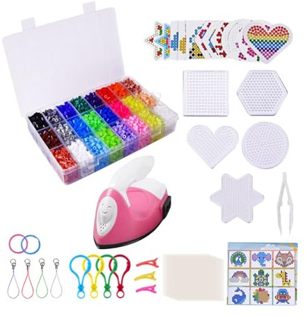 dijiusidy Perles a Repasser 24 Couleurs 5mm Kit de Perle a Repasser, Avec Plaque Perle a Repasser, Décoration DIY, Cadeaux de Noël Amusants Pour les Enfants et Adultes (6300pcs+mini fer à repasser)