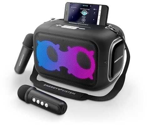 Energy Sistem Karaoke Star – Altavoz Portátil (Bluetooth 5.4, Reproductor MP3, Luces LED, 60W, IPX4, 2 micrófonos, 8 Horas de batería)