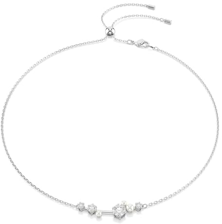Swarovski Constella Pendant Necklace, Clear Round-Cut Crystals and Crystal Pearls in a Rhodium-Finished Setting, Part of the Constella Collection