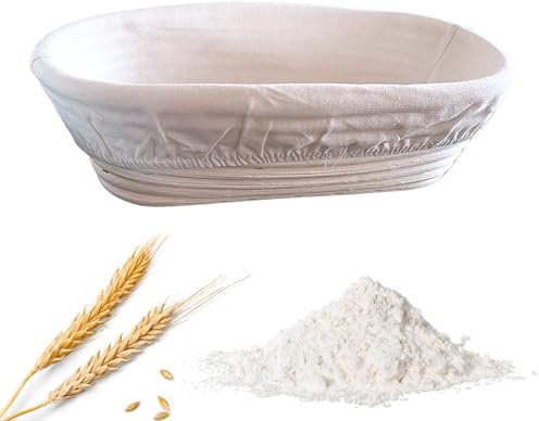 Panier de fermentation ovale (moyen, grand, lot) – Banneton en rotin de qualité supérieure pour de pain aérées, idéal pour le levain et la pâte à levure, avec insert en lin, favorise une