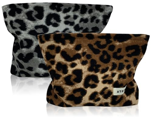 FEMONGY Leo Tasche 2 Stück Tasche Leopardenmuster mit Reißverschluss Leoparden Tasche, schminktasche Damen, Makeup Tasche, kulturtasche Damen klein für Damen und Mädchen
