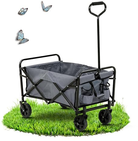 Schauer Bollerwagen faltbar Handwagen inkl. 2 Netztaschen | Transportkarre Gerätewagen klappbar | Strandwagen & Lastenwagen bis 80 kg Tragkraft | Transportwagen klappbar Anthrazit/Schwarz