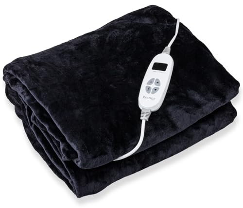 Protron Elektrische Wärmedecke Wärmebett Kuscheldecke mit Abschaltautomatik, 9 Heizstufen, LED Überhitzungsschutz, Timer bis 9Std, waschbar (Flannel, Anthrazit, 180 x 130 cm)