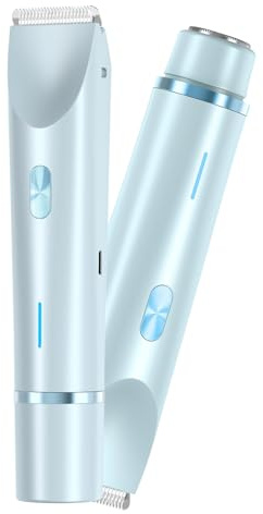 Recortadora de bikini para mujer, afeitadora de depilación impermeable de doble cabeza, recorte indoloro para zonas privadas, diseño recargable y ergonómico, color azul