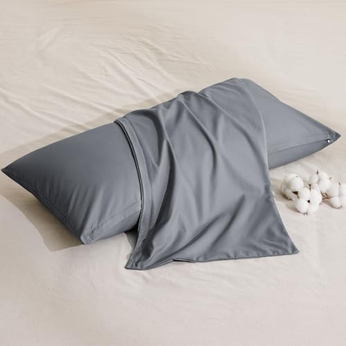 BEDSURE Kissenbezug 40x60 2er Set - 100% Baumwolle Kissenhülle Anthrazit