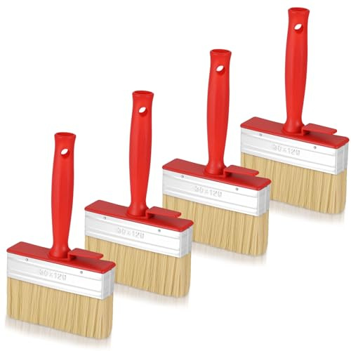 4 Stück Flachpinsel 120x30mm, Wandpinsel Set mit Holzgriff und verstärkten Borsten, Malerpinsel für Lacke, Lasuren und Wandfarbe, Ideal für Möbel & Wände