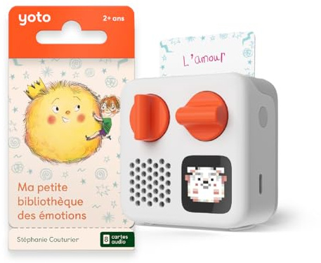 Yoto Mini + Pack Pequeña biblioteca de emociones, altavoz Bluetooth portátil, 8 audiolibros franceses para niños, para escuchar, viajar, primeras historias de 3 a 10 años