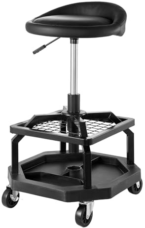 VEVOR Tabouret d'atelier Roulant à Hauteur réglable, capacité de Charge 136 kg, Tabouret de mécanicien pneumatique, siège de Garage rembourré pivotant 360° avec roulettes, pour réparation Automobile