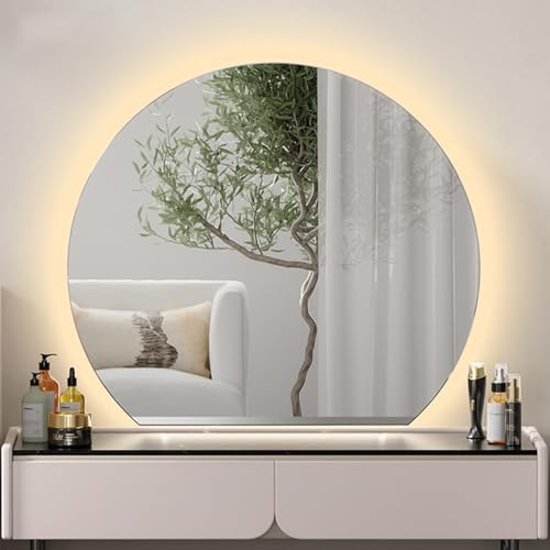 Grande Specchio a LED a Mezzaluna per Bagno, Specchio da Trucco antiappannamento Senza Cornice con Interruttore Touch, Specchio da Parete retroilluminato Irregolare, dimmerabile a 3 Colori (