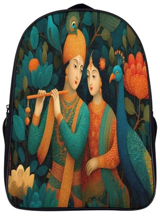 kaiyun Flûte, Paon, Gopis Sac À Dos D'écolier,imprimé En 3D,Éléments de style folklorique Cartables Scolaires Enfants,Grande Capacité,pour Voyage,léger 16 inch