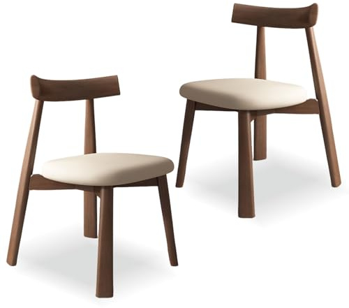 Elegante juego de sillas de comedor de 4 piezas, 100% madera de roble maciza, tapizadas, diseño moderno para mesa de cocina, acabado en nogal y marrón, sillas de comedor elegantes