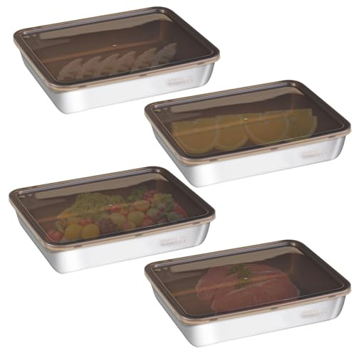 WakiHong 4 Stück Frischhaltedosen mit Deckel Aufschnittboxe für Kühlschrank | Gefrierbehälter Lebensmittel 2200ml Edelstahldosen Mit Deckel,Oven Freezer Dishwasher Safe