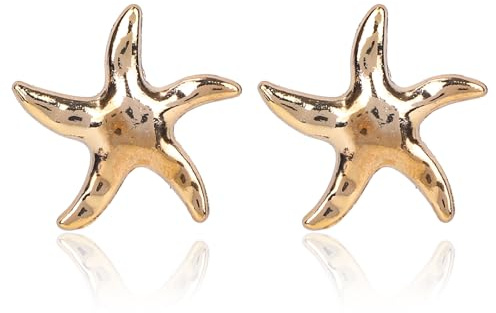Boucles d'Oreilles Étoile de Mer, Boucles d'Oreilles Étoile de Mer Bohème Dorées Clous d'Oreille Plage d'Été Cadeau pour Femmes Bijoux Élégants Vacances à La Plage d'Été pour Femmes