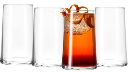 Chabrias Ltd Premium Highball Glasses Set of 4 – 420ml Tall Drinking Glasses for Cocktails, Water, Soft Drinks & Juice – Crystal Clear Barware, Dishwasher Safe with Heavy Base