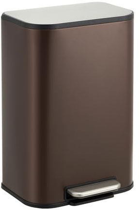 GarveeHome Bathroom Trash Can, 3.2 gal Stainless Steel Garbage Can with Lid, Rectangular Small Step Waste Bin with Foot Pedal & Removable Inner Bucket for Kitchen Bedroom Restroom (Matte Brown)