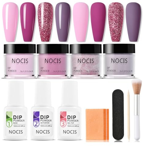 Dip Powder Nail Kit 4 Colors Nail Dipping Powder Kit for Home DIY Salon Art Glossy or Frosted Finish with Base Top Coat Activator Liquid Manicure DIY Salon