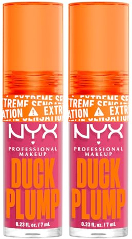 NYX Professional Makeup Duck Plump Gloss Lipgloss, Farbton 11 Pick Me Pink, auffüllendes Finish für große, fleischige Lippen mit Ingwer und Chili – 2 Lipgloss à 7 ml