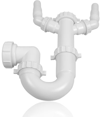 Flexibler Röhrensiphon für Küchenspüle, Ø 40 mm Siphon Küchenspüle 1 1/2 Syphon Küche Spülbecken Ablaufgarnitur Spüle Geruchsverschluss mit Doppeltem Geräteanschluss für Küchenspüle Waschbecken