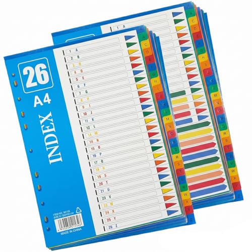 OPVYAEU 2 Stück Trennblätter für Ordner A4, Register A-Z, Alphabet Register für Ordner A4 A-Z, 26-Teiliges Trennblätter PP Plastik Registerblätter 1-26 für Schule, Büro