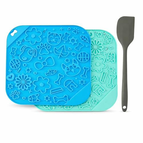 Schleckmatte Hund 2er Set (Blau & Grün) mit Saugnäpfen