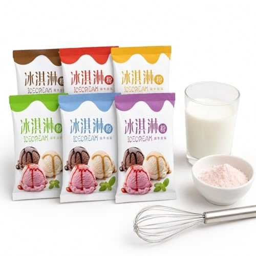 Mezcla De Helado En Polvo 6 Sabores - Kit For Hacer Conos Batido Matcha Chocolate Y Fresa Casero Bolsas 6x50 G
